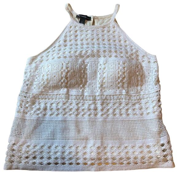 Crocheted Y2K Knit Top White Halter Style Cotton size M - Picture 6 of 6
